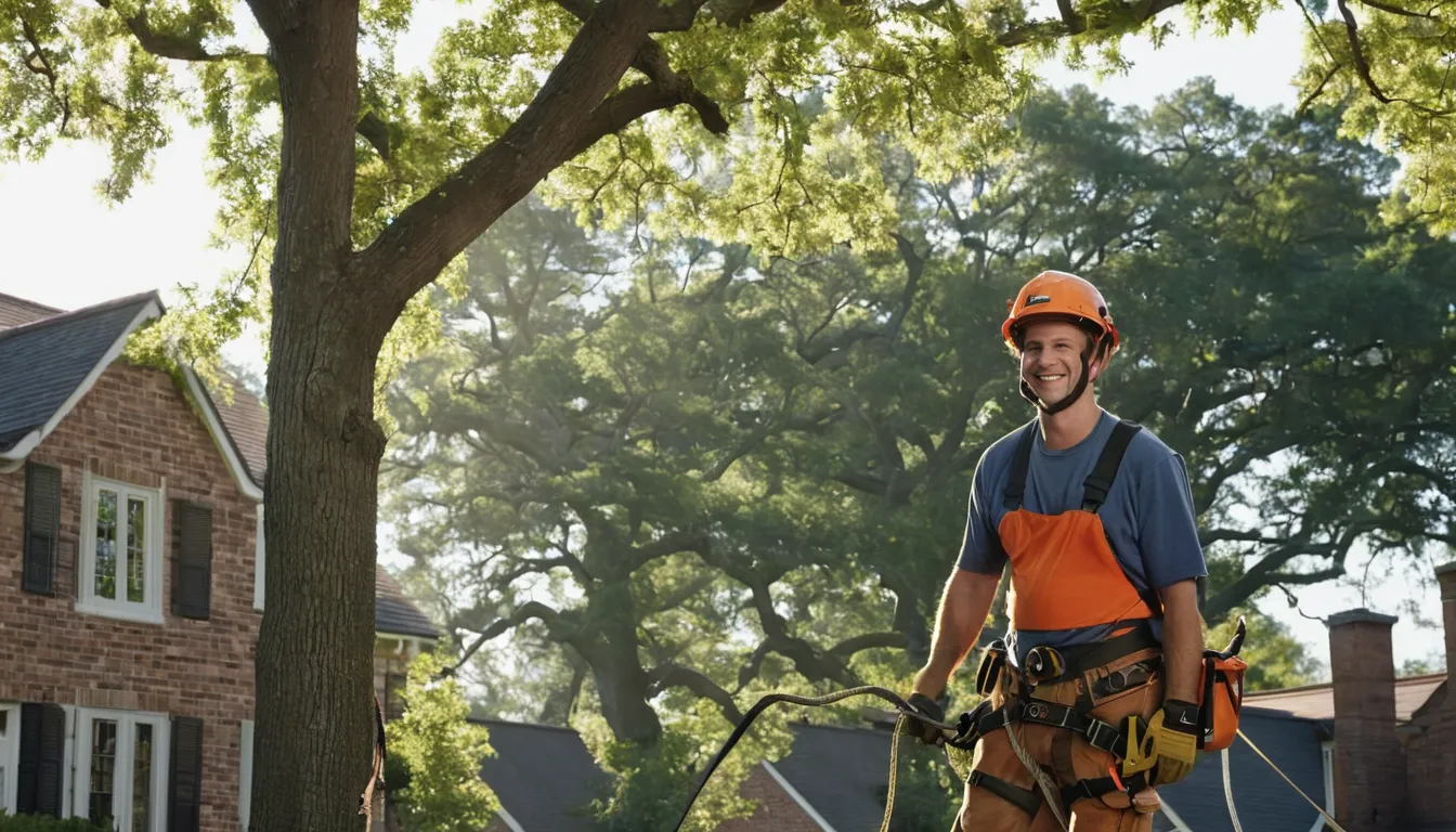 A tree removal provider working safely near a home in Tucker